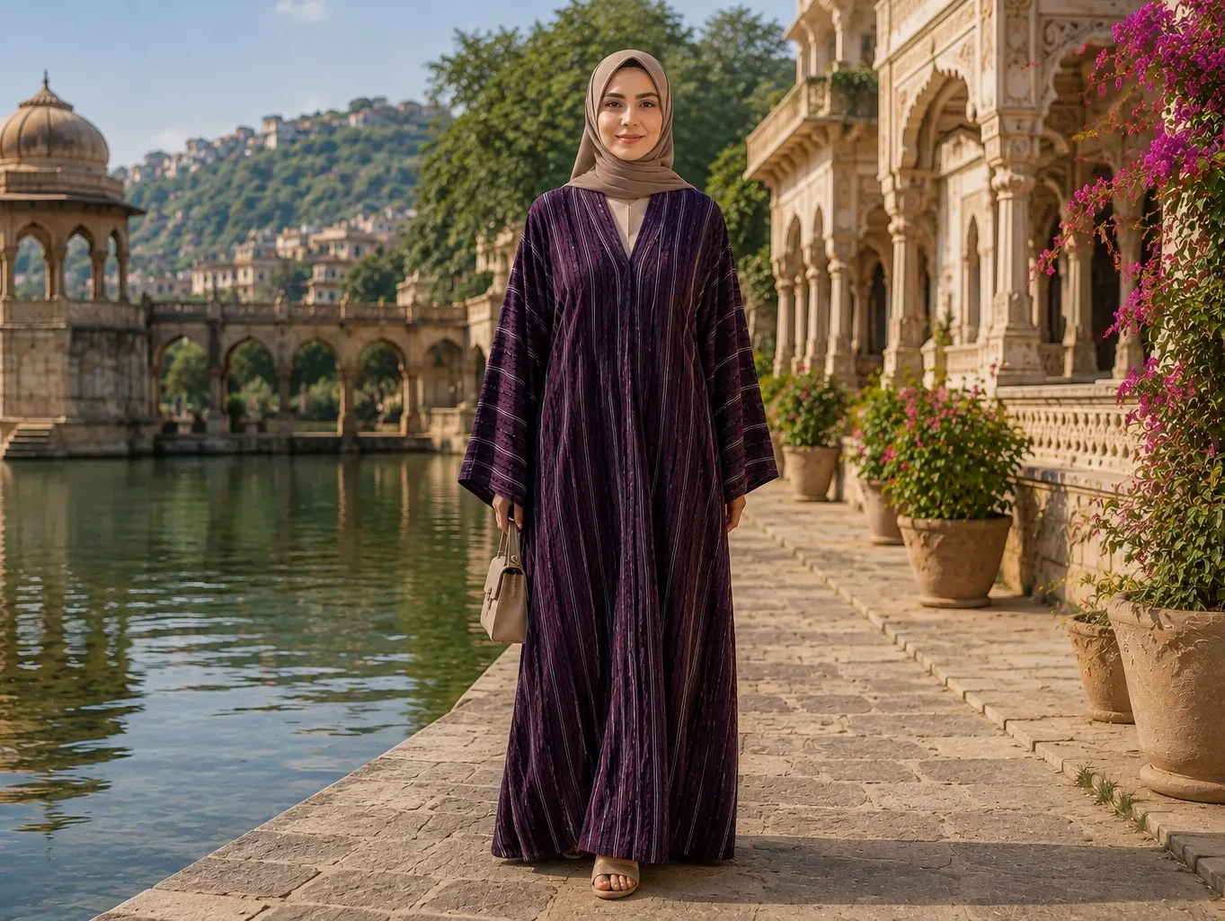 A woman wearing beautiful white abayah by Q & S Islamic Store